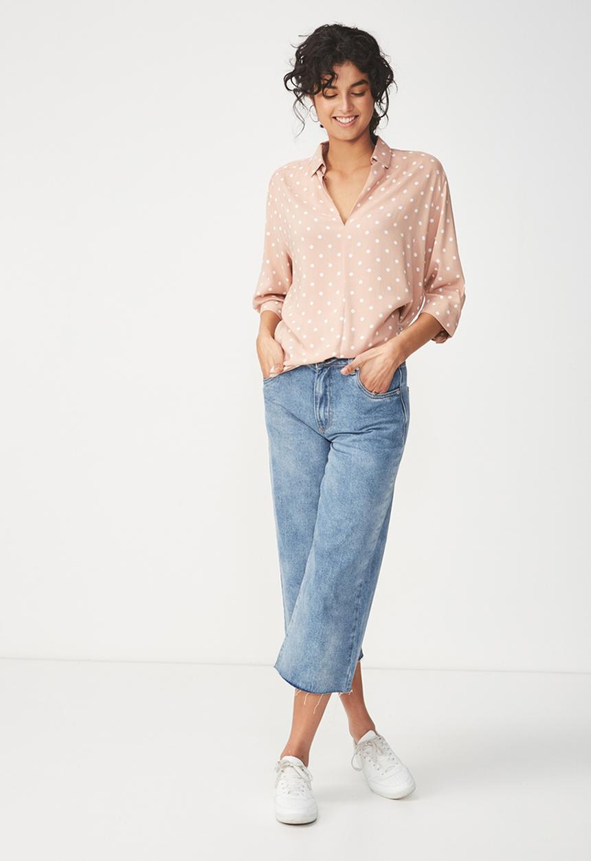 Cotton On - Bex popover shirt - pink & white 