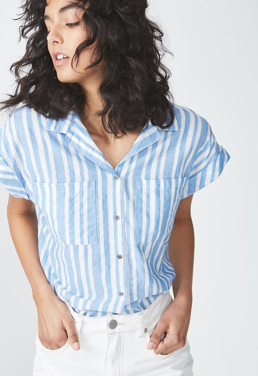 Cotton On - Emily short sleeve shirt - blue & white 