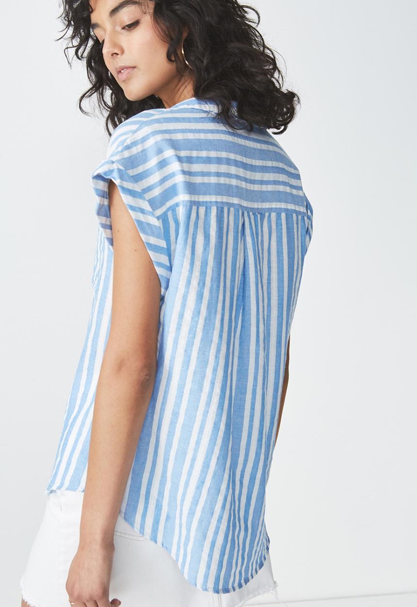 Cotton On - Emily short sleeve shirt - blue & white 
