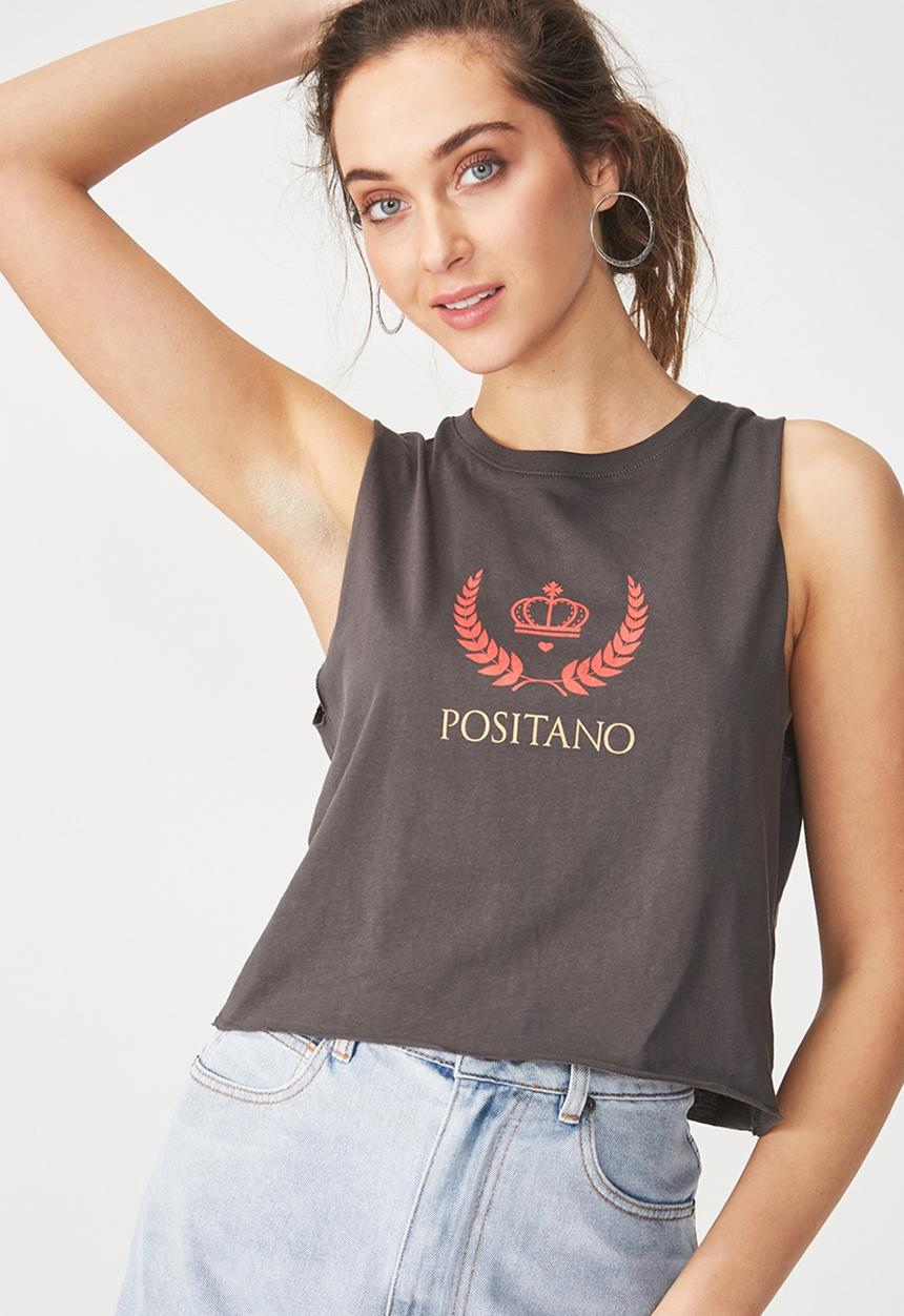 Cotton On - Tbar lola graphic tank - charcoal
