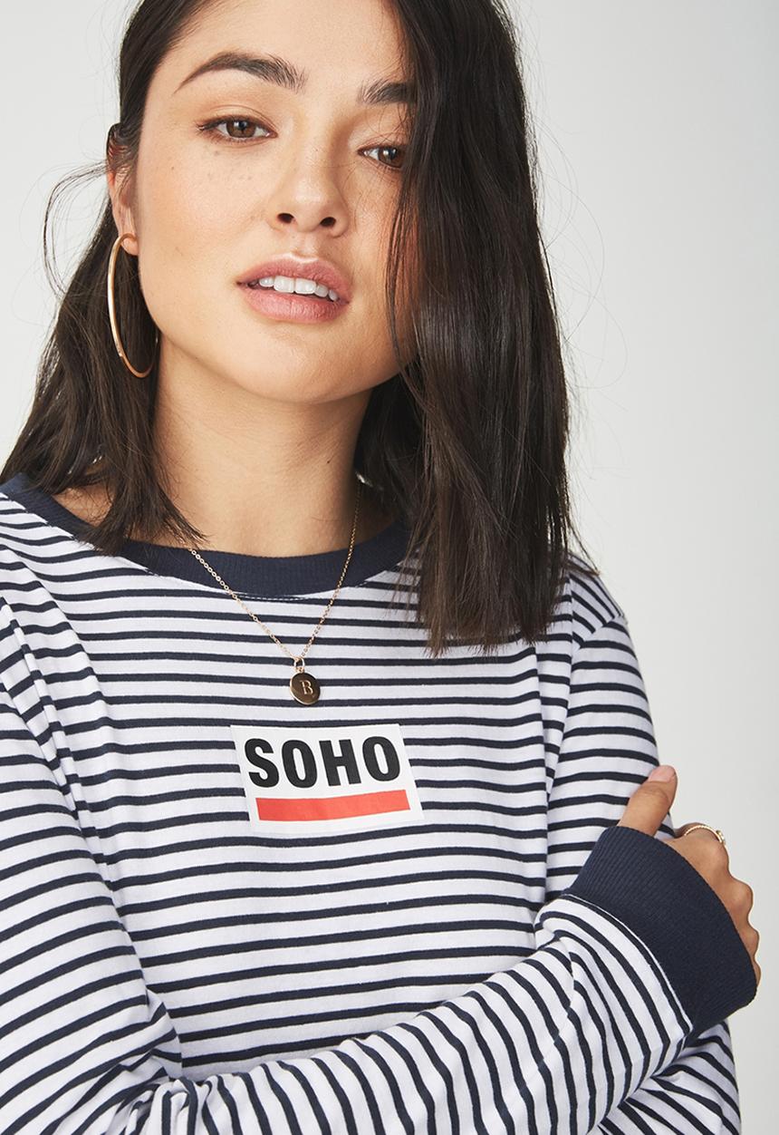 Cotton On - Tbar Tammy chopped graphic long sleeve tee - black & white 