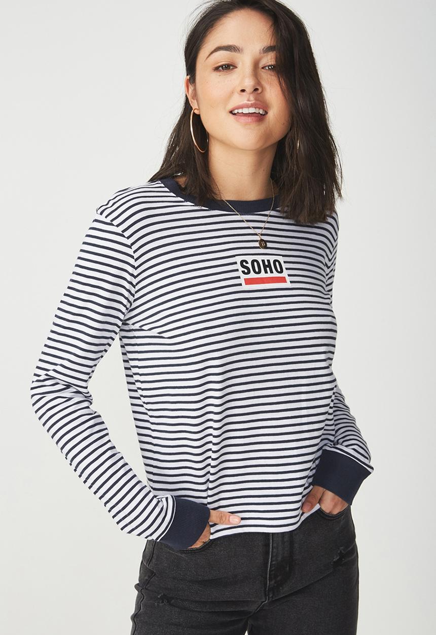 Cotton On - Tbar Tammy chopped graphic long sleeve tee - black & white 