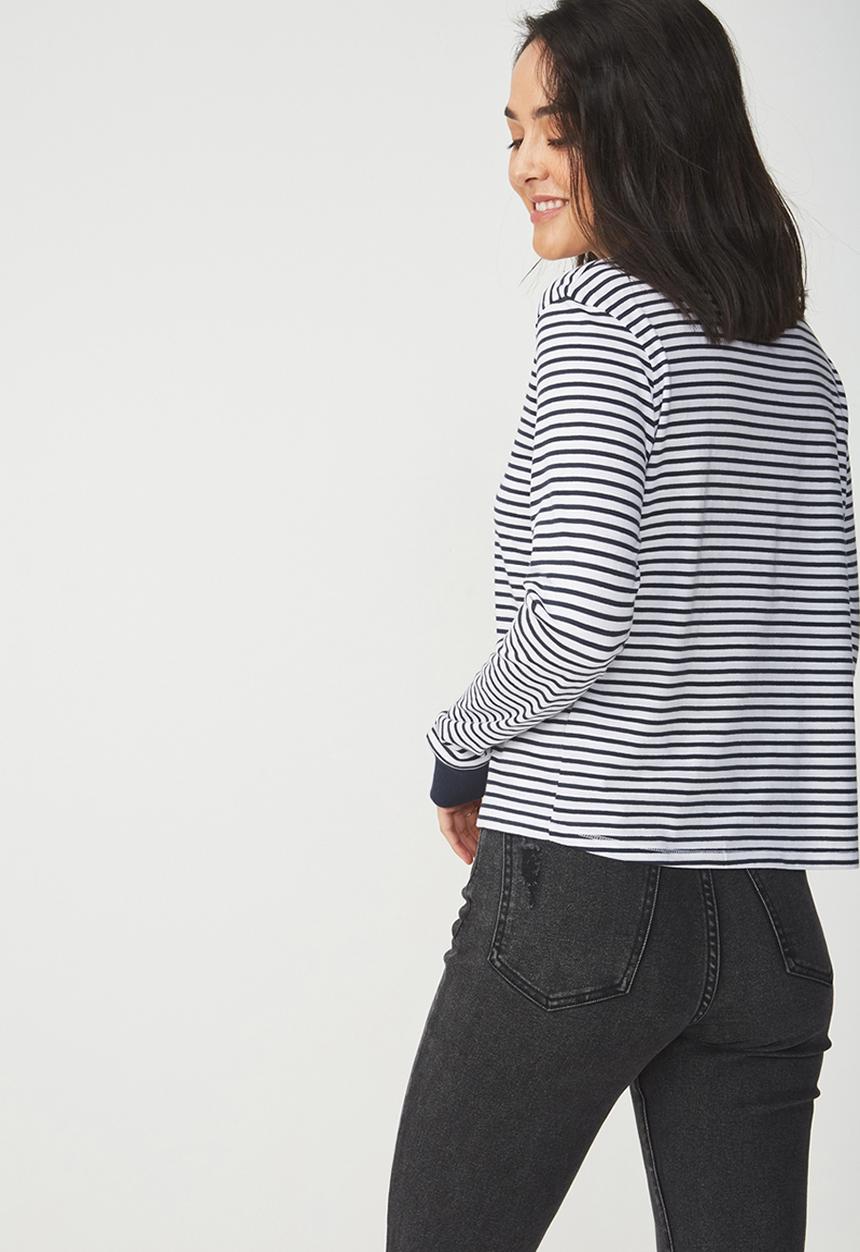 Cotton On - Tbar Tammy chopped graphic long sleeve tee - black & white 