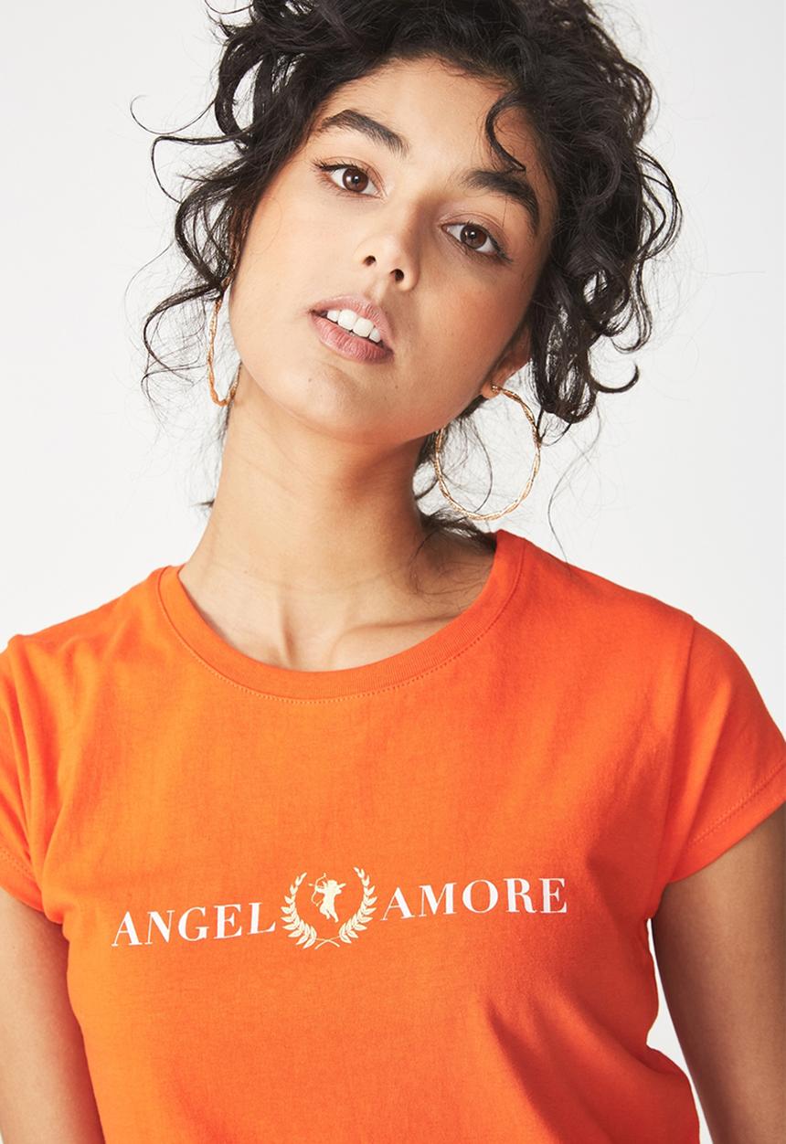 Cotton On - Tbar graphic tee angel amore - orange