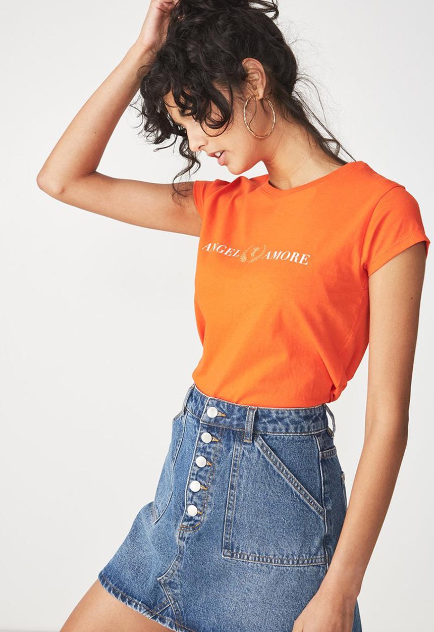 Cotton On - Tbar graphic tee angel amore - orange
