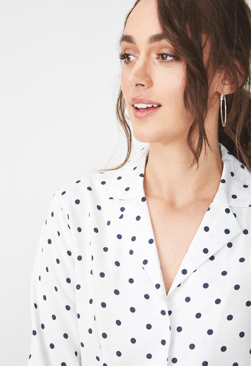 Cotton On - Suzie tie front top - white & black 