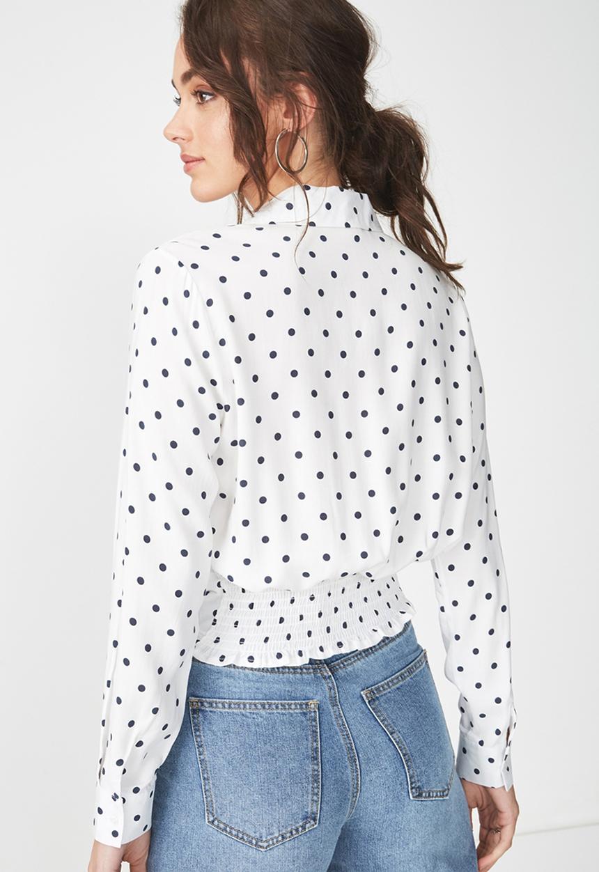 Cotton On - Suzie tie front top - white & black 