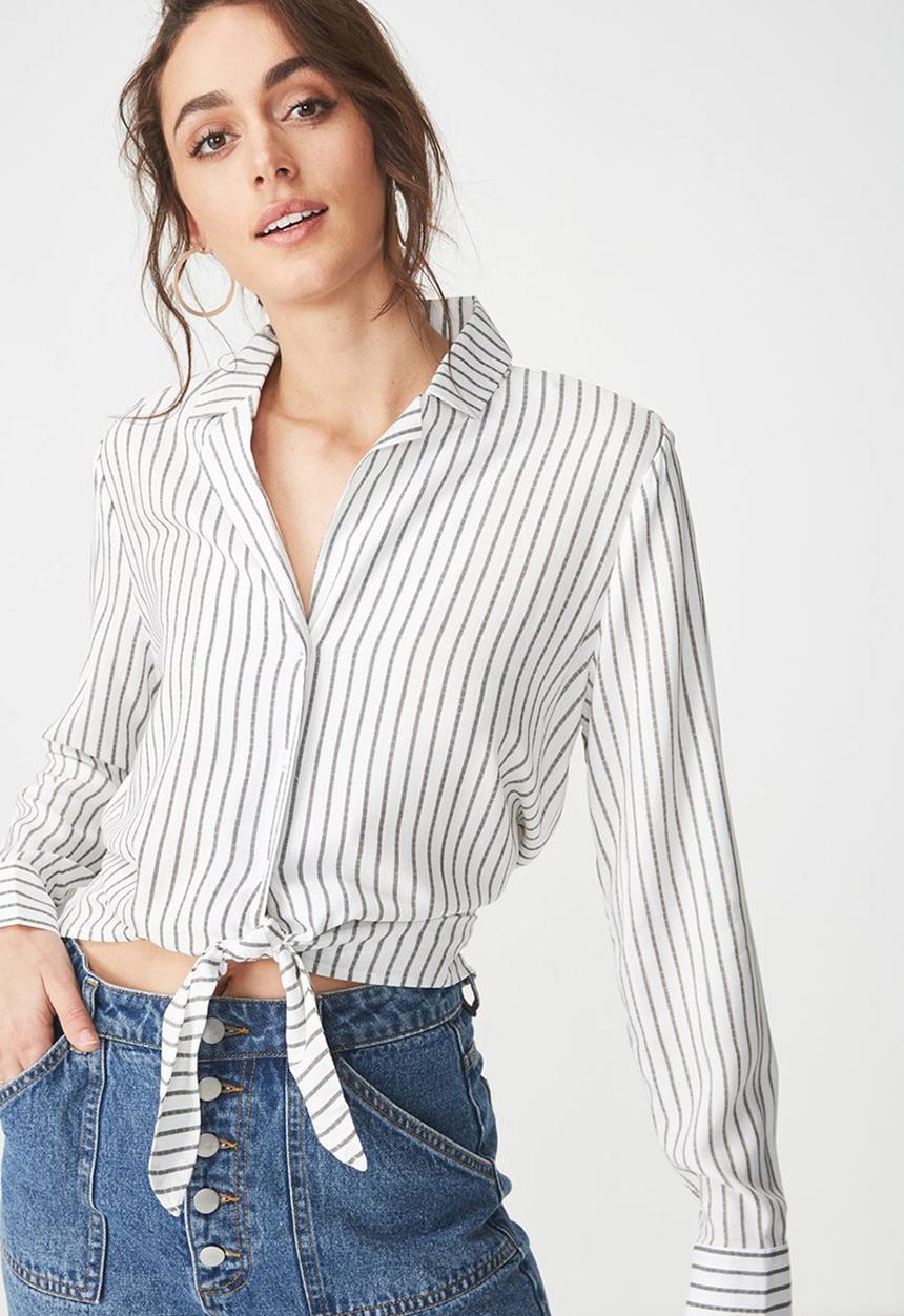 Cotton On - Suzie tie front top - black & white 
