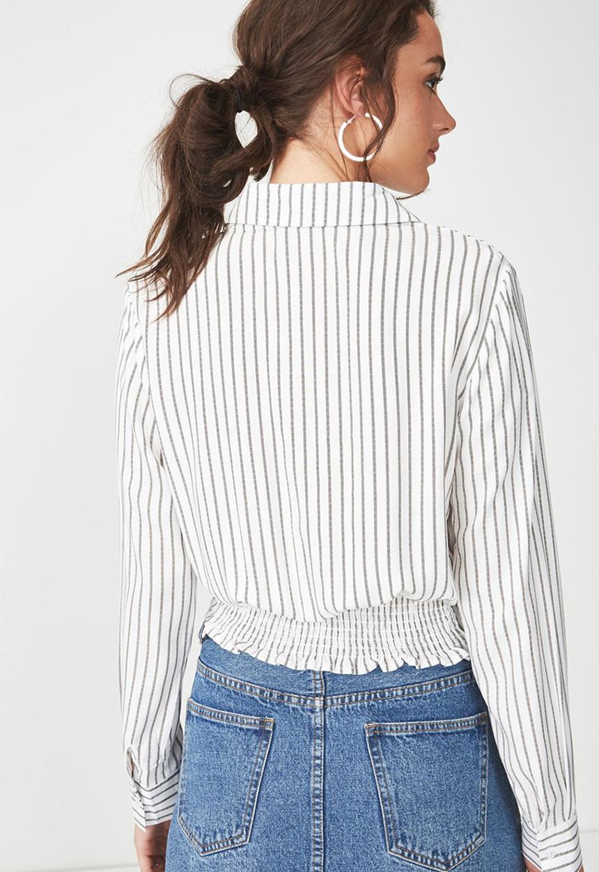 Cotton On - Suzie tie front top - black & white 