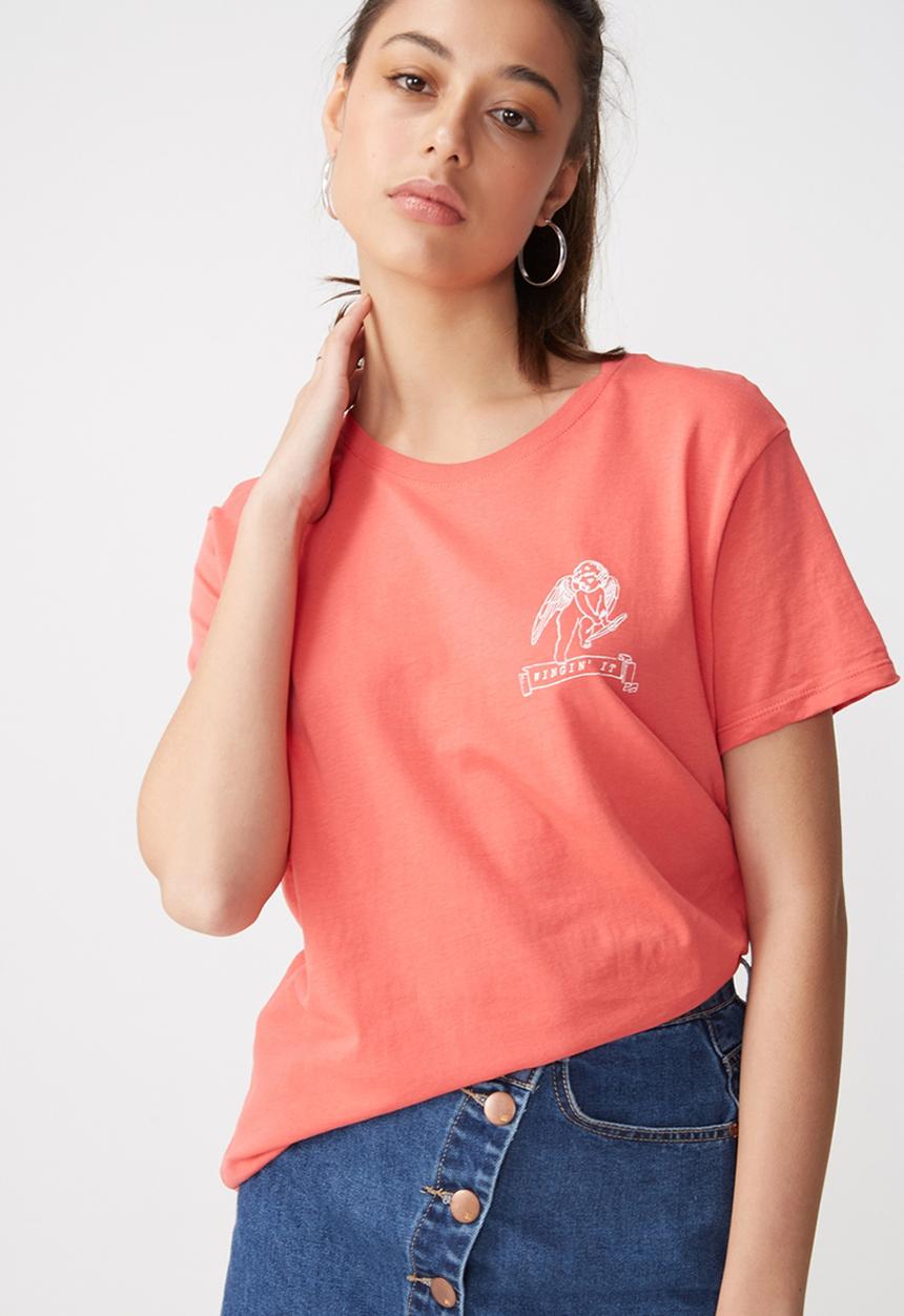 Cotton On - Tbar fox graphic T-shirt - coral