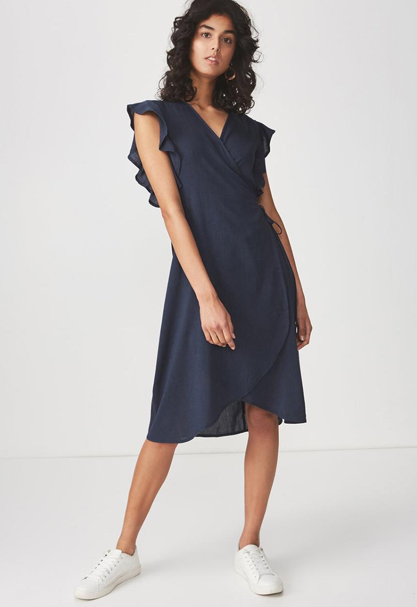 Cotton On - Woven Winnie wrap hi-low dress - navy