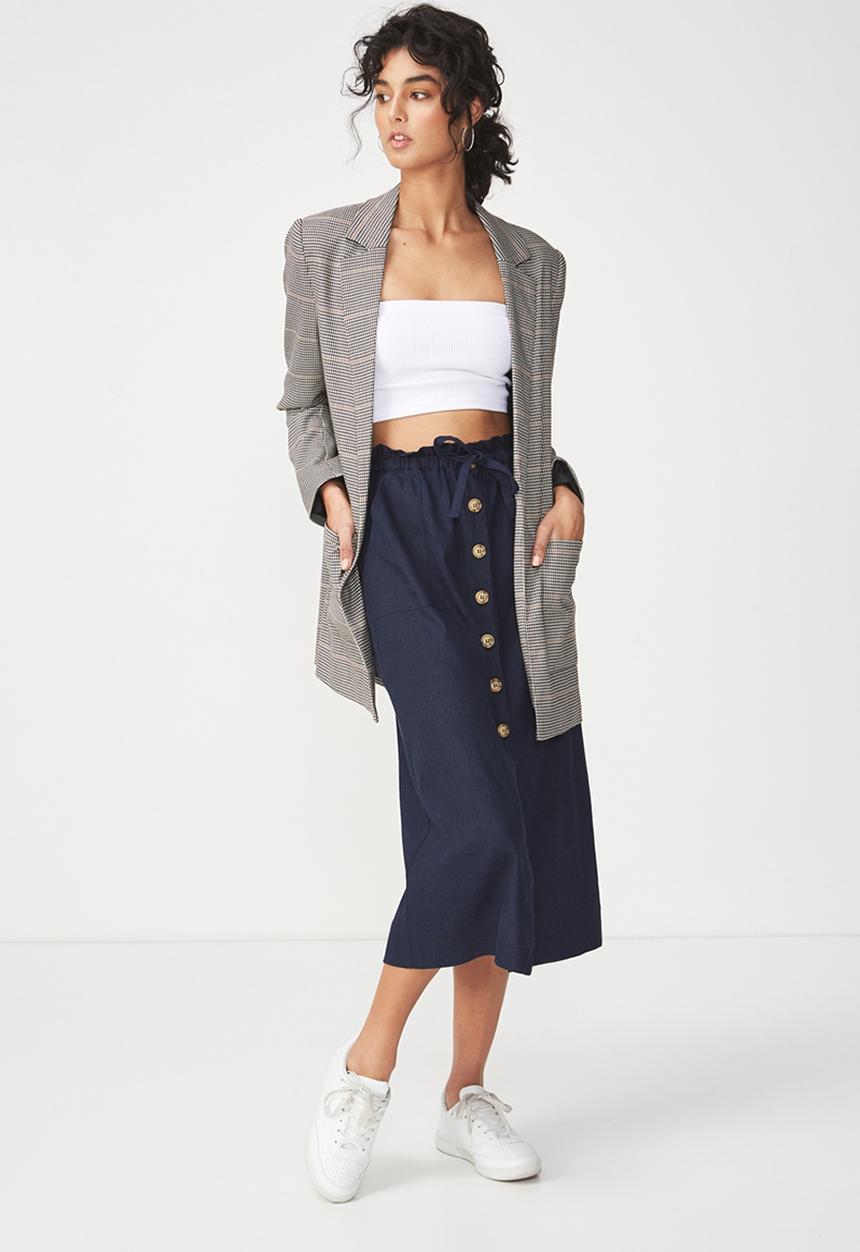 Cotton On - Woven Molly button through midi skirt - navy