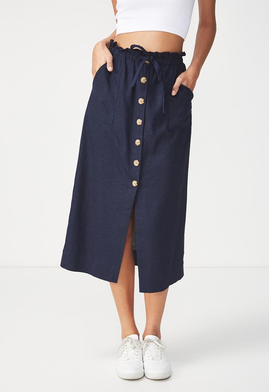 Cotton On - Woven Molly button through midi skirt - navy