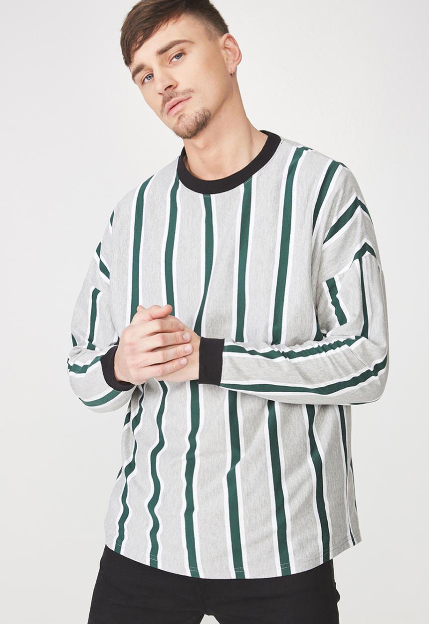 Cotton On - Drop shoulder long sleeve tee - grey & green 
