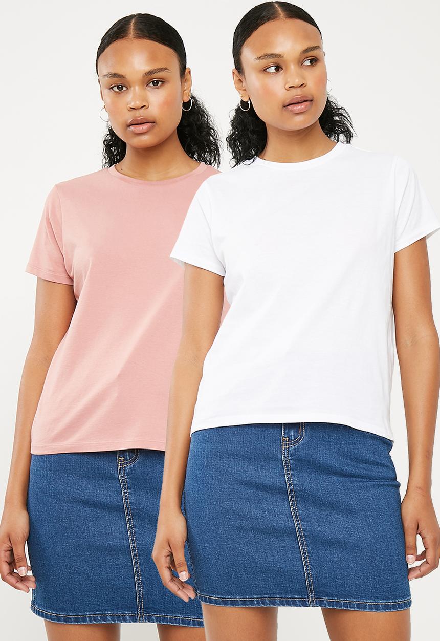 Superbalist - Crew neck 2 pack tees - pink & white