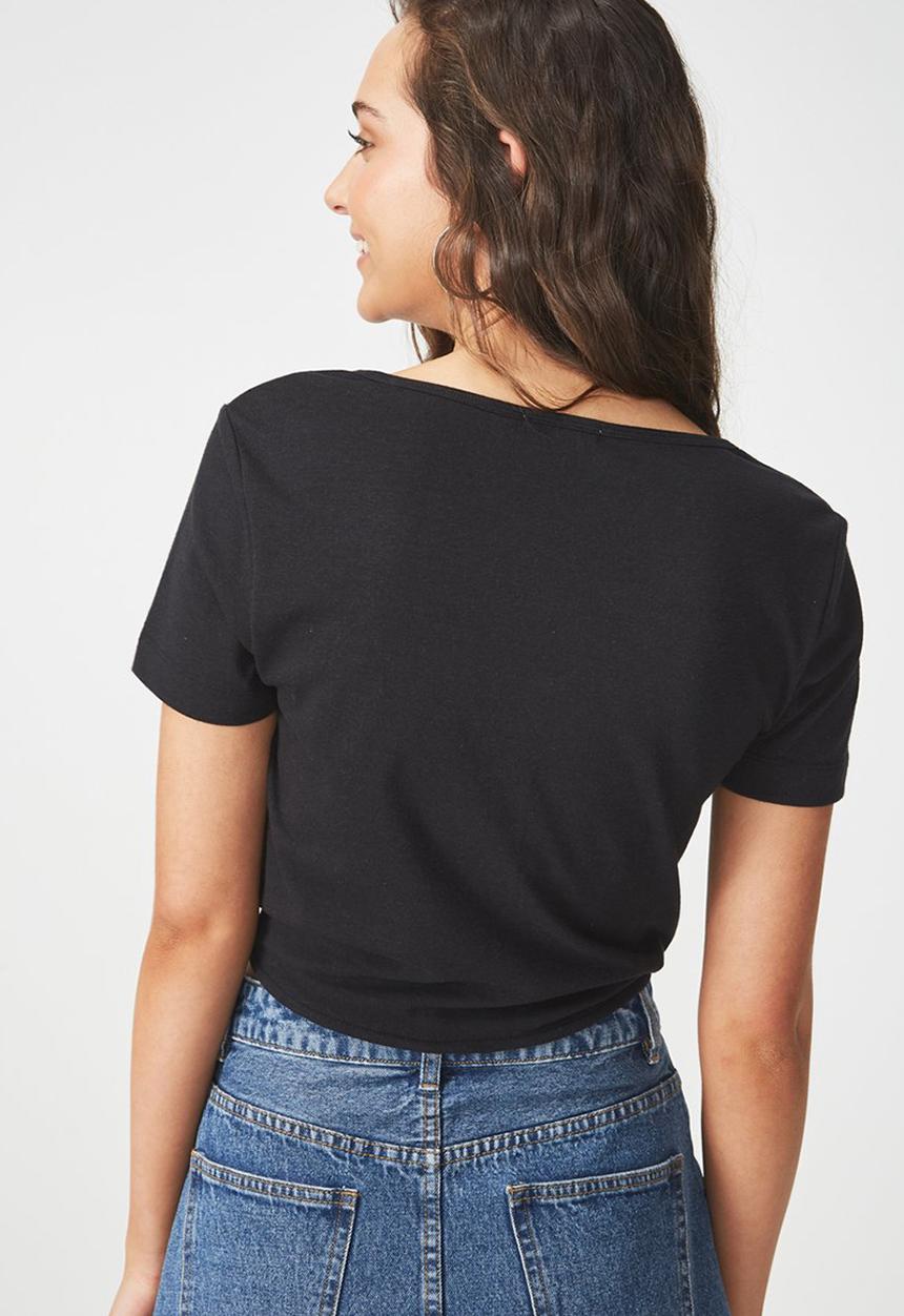 Cotton On - Penny scoop tie up henley - black
