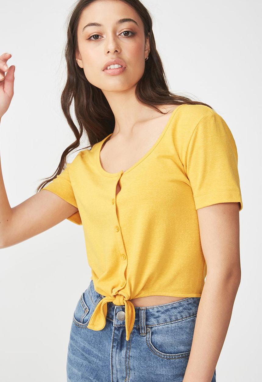 Cotton On - Penny scoop tie up henley - yellow