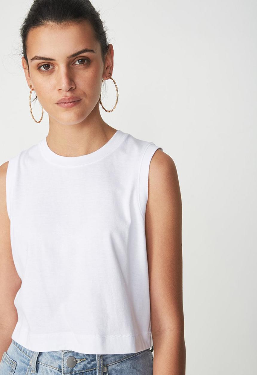 Cotton On - Baby sleeveless boxy tank - white