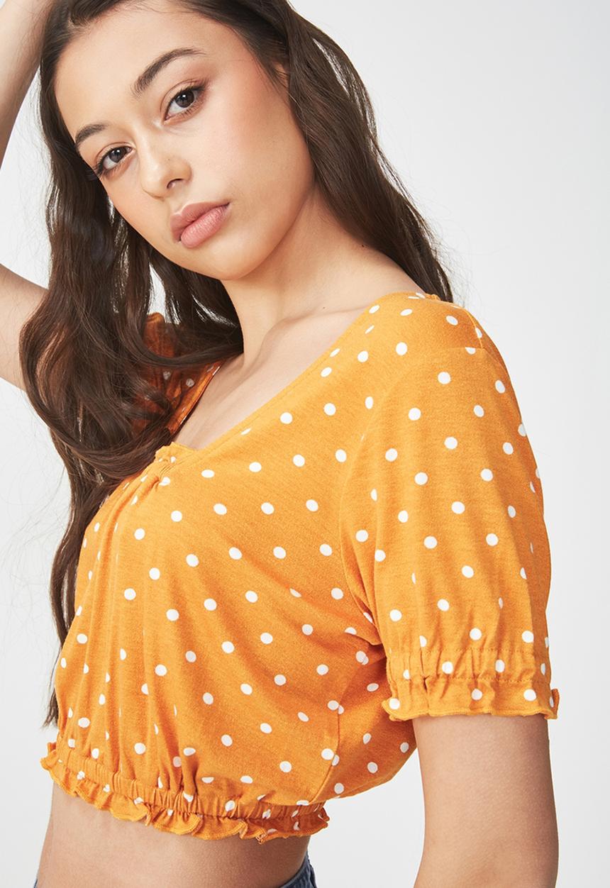Cotton On - Meredith prairie top - yellow & white 