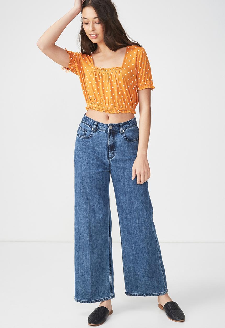 Cotton On - Meredith prairie top - yellow & white 
