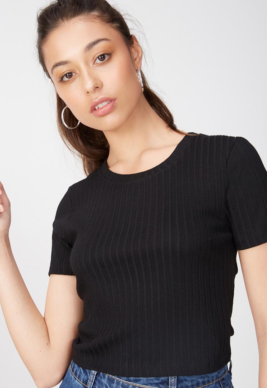 Cotton On - Beth close to the body rib top - black