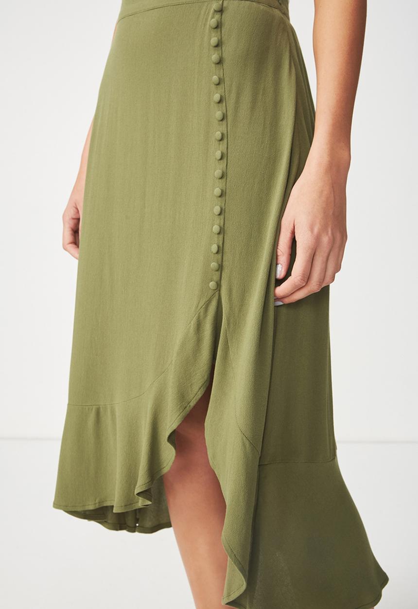Cotton On - Woven dana drapey midi skirt - khaki