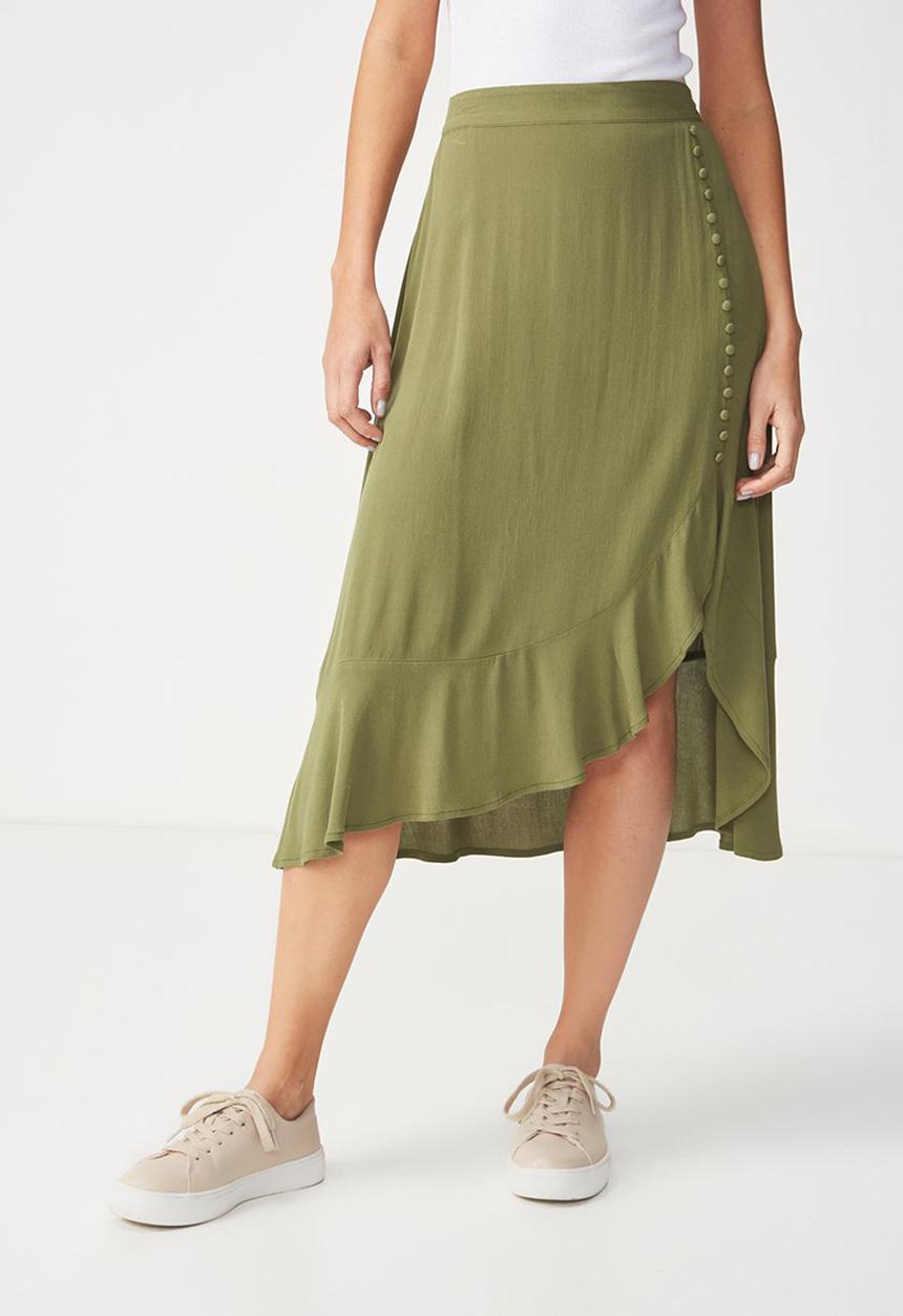 Cotton On - Woven dana drapey midi skirt - khaki