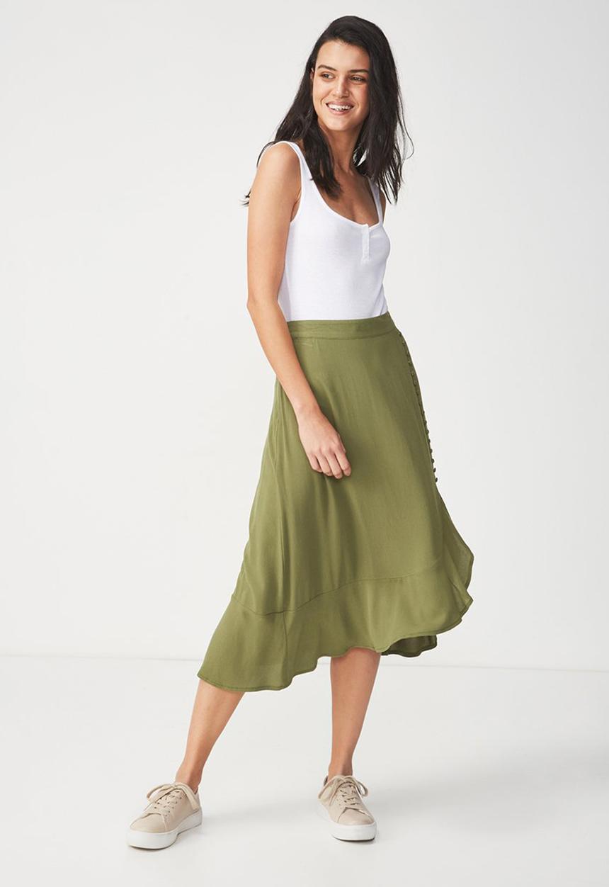 Cotton On - Woven dana drapey midi skirt - khaki