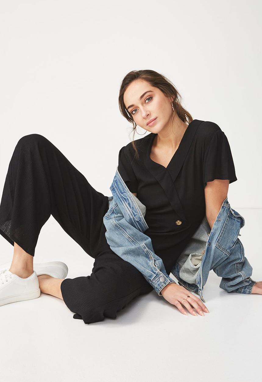 Cotton On - Woven jordy cap sleeve jumpsuit - black