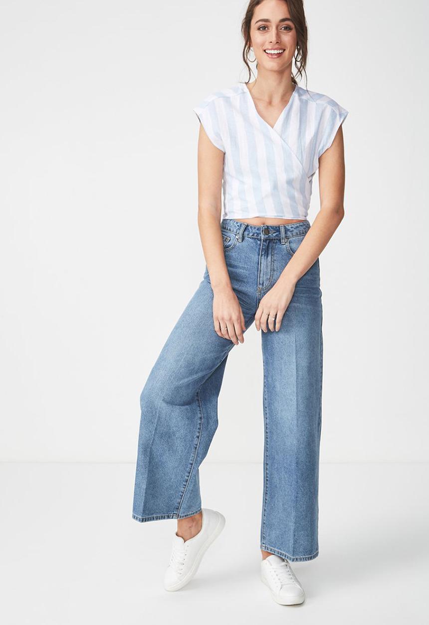 Cotton On - Jamie wrap top - white & blue