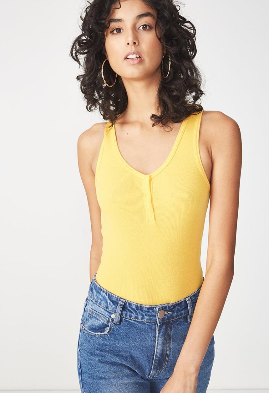 Cotton On - Abbie summer henley scoop sleeveless bodysuit - yellow 