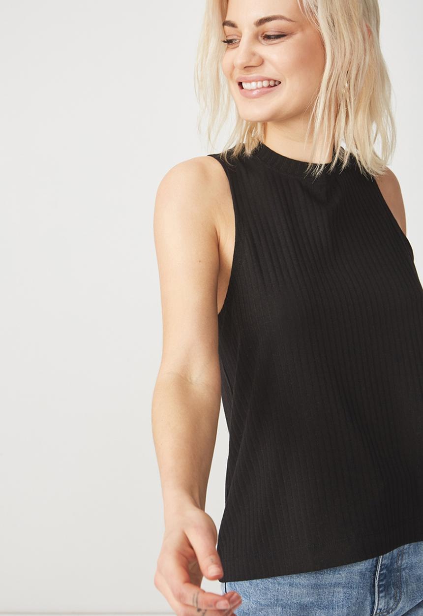 Cotton On - Whit high crew sleeveless tank - black