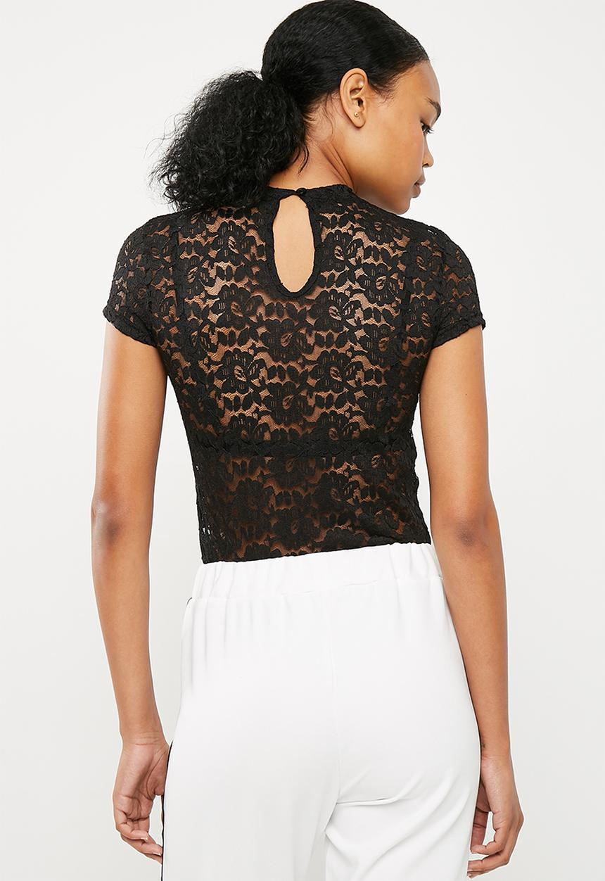 Superbalist - Lace boxy tee - black