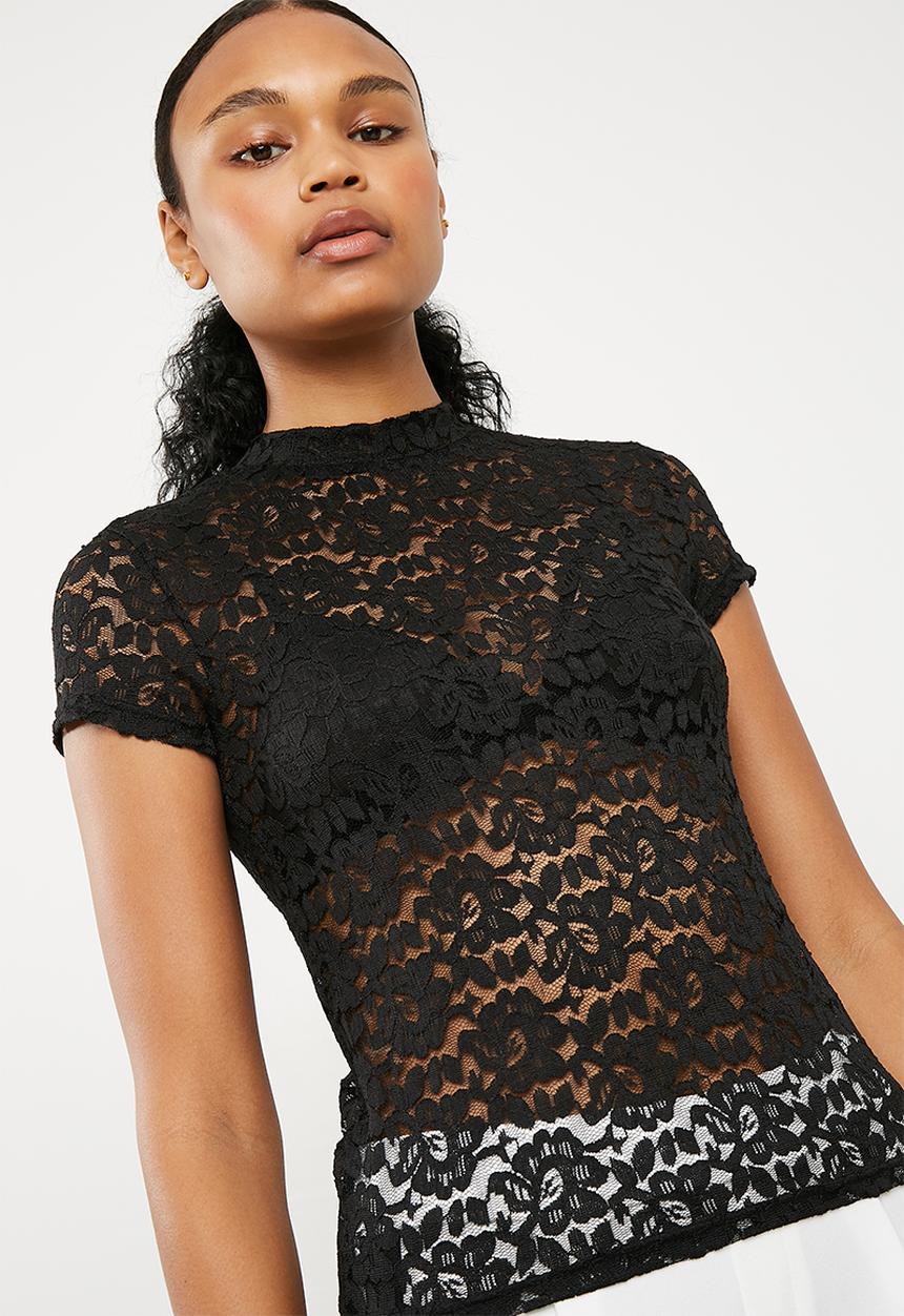 Superbalist - Lace boxy tee - black