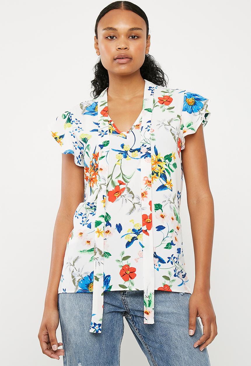 Superbalist - Ruffle sleeve key hole blouse - multi