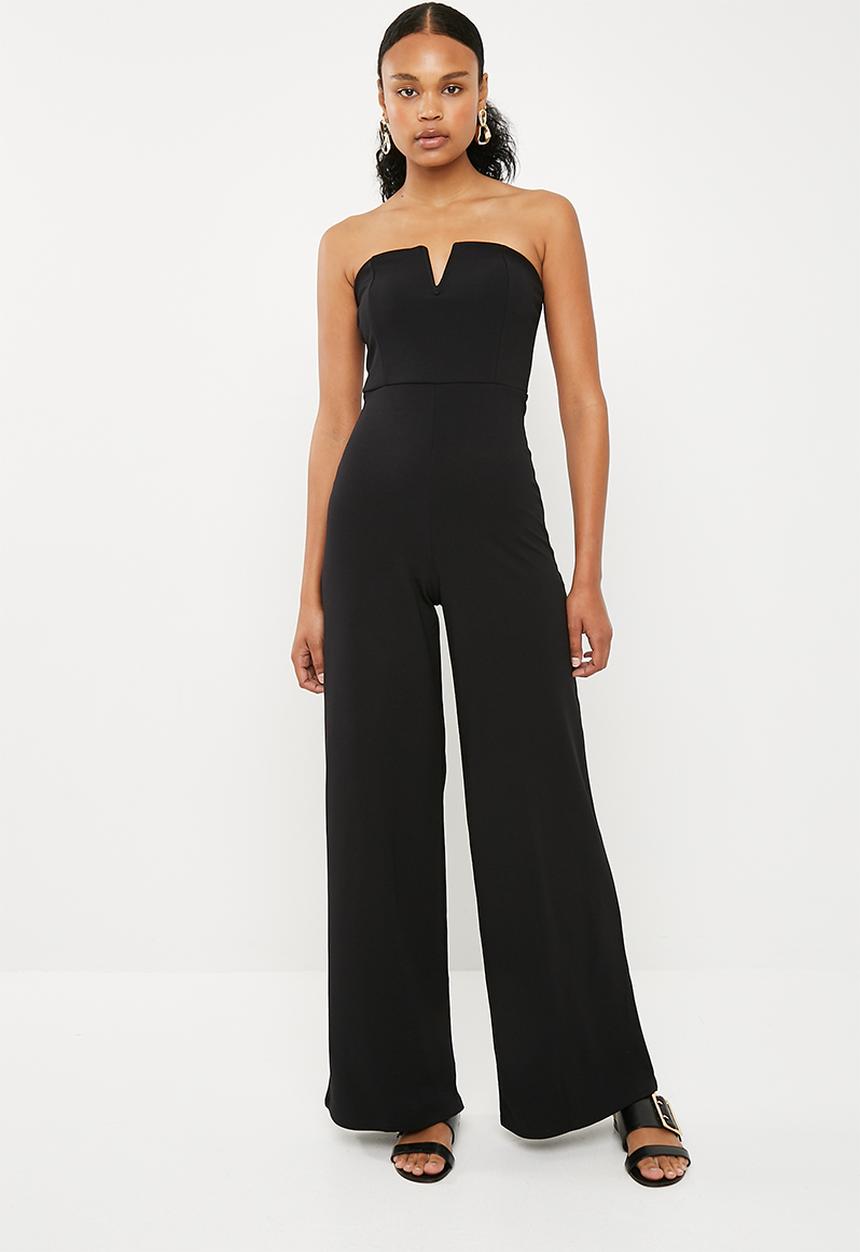 Missguided - V bar bandeau jumpsuit - black