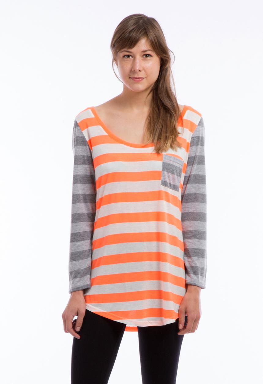 Pop Contrast Couture - Contrast Stripe Tee – Orange & Grey