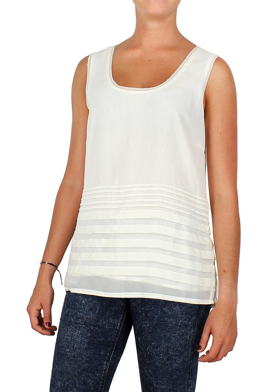 Big Blowout Sale - Sleeveless Top with Pleating – White