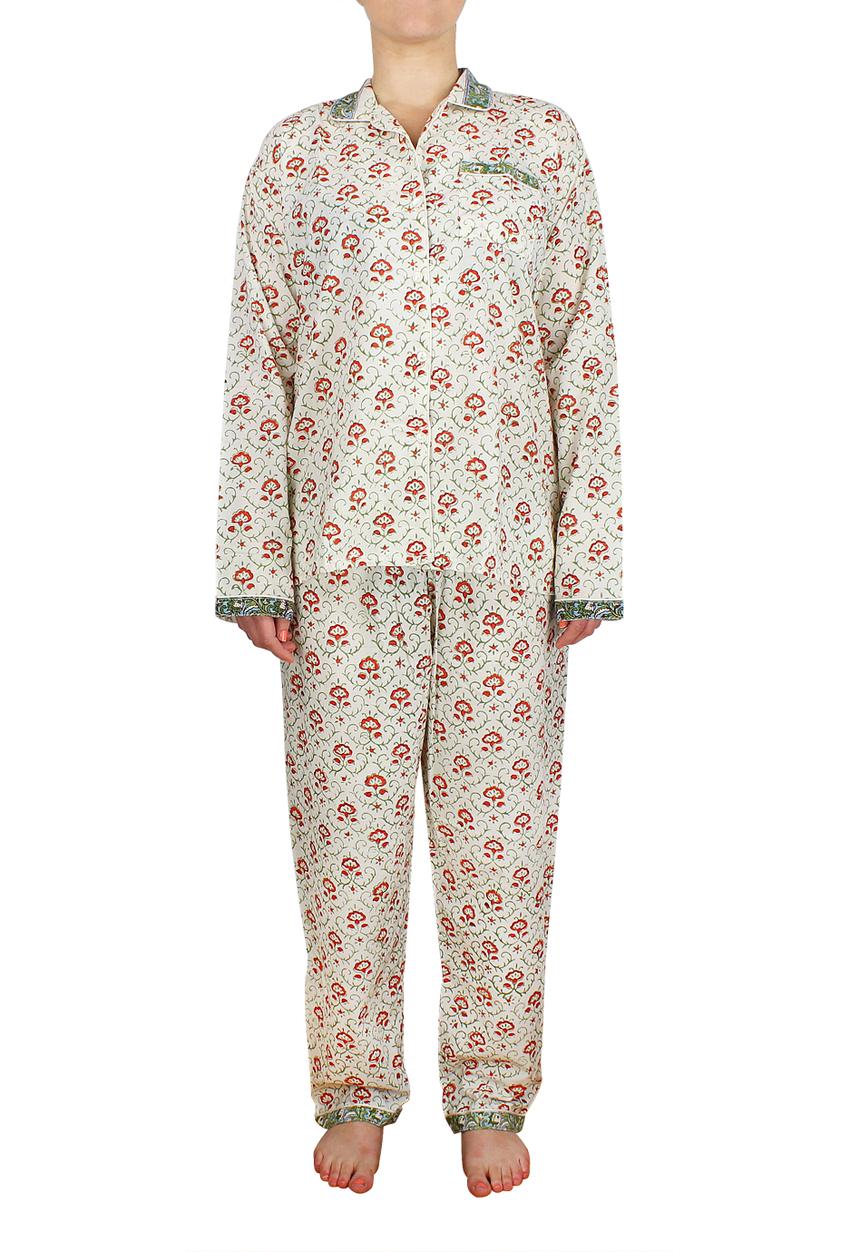 Big Blowout Sale - Cotton Pyjamas – Bloom Print, Blue Cuff