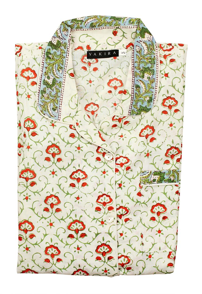 Big Blowout Sale - Cotton Pyjamas – Bloom Print, Blue Cuff