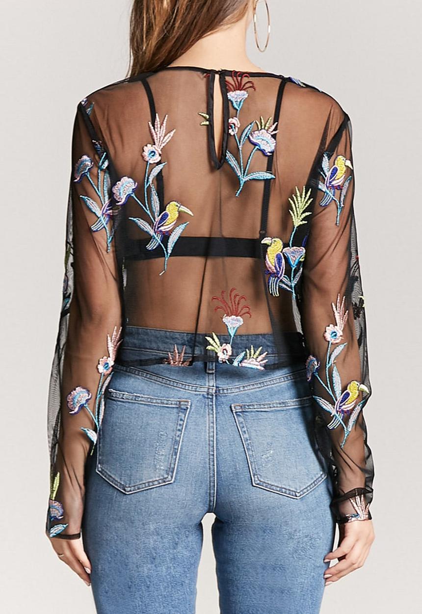 Forever21 - Sheer Embroidered Top Black