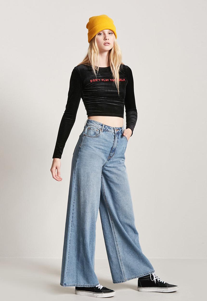 Forever21 - Long Sleeve Cropped Top Black