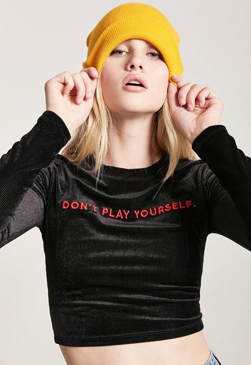 Forever21 - Long Sleeve Cropped Top Black