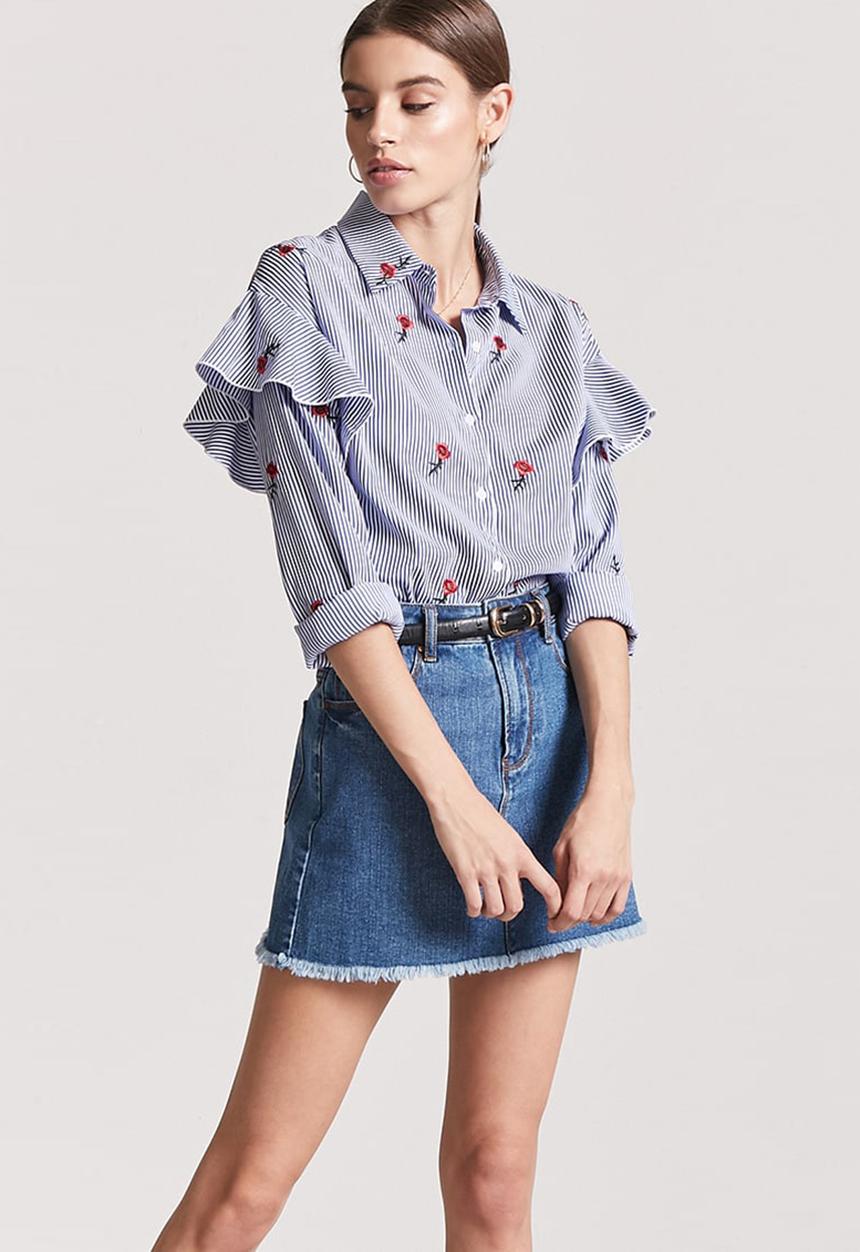 Forever21 - Frill Detail Shirt Blue