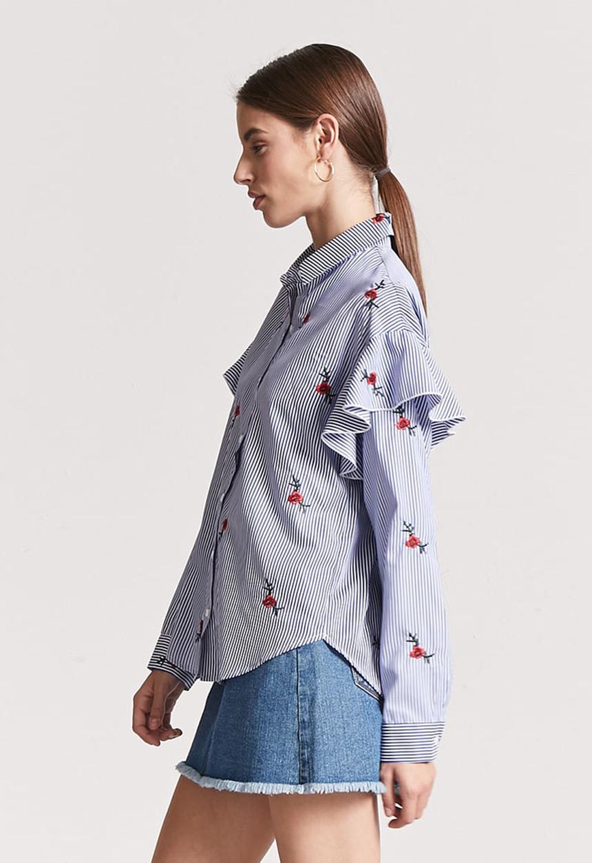 Forever21 - Frill Detail Shirt Blue
