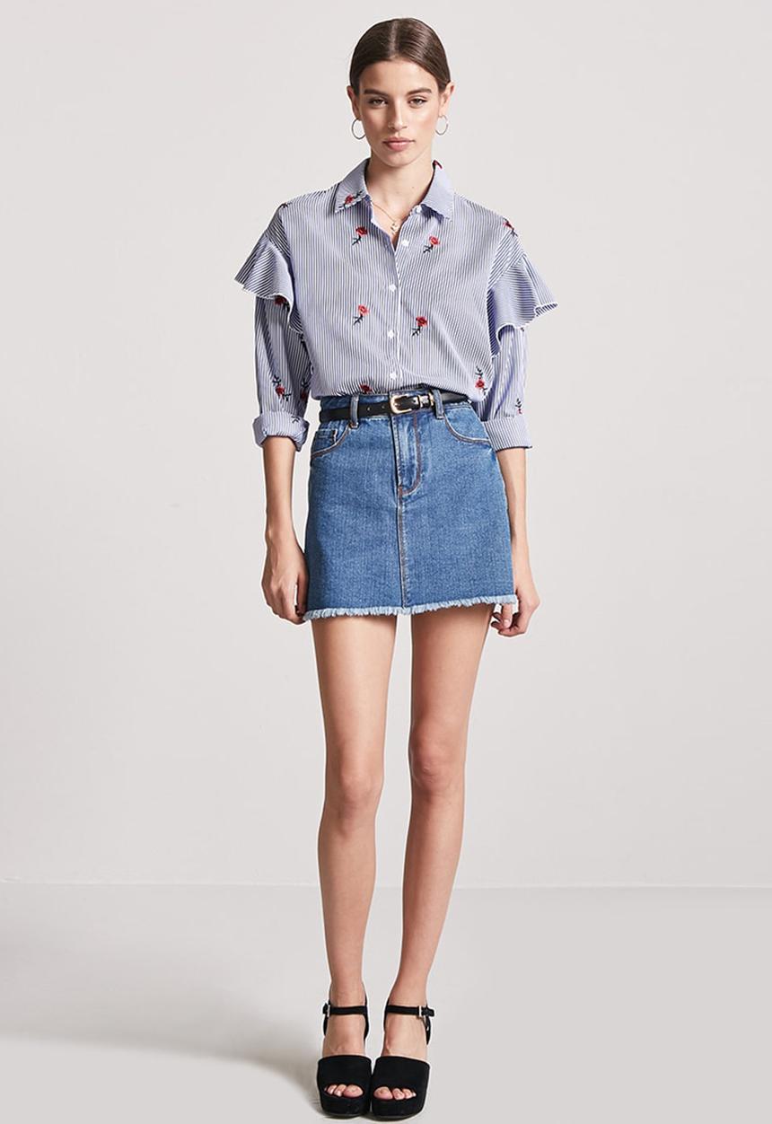 Forever21 - Frill Detail Shirt Blue