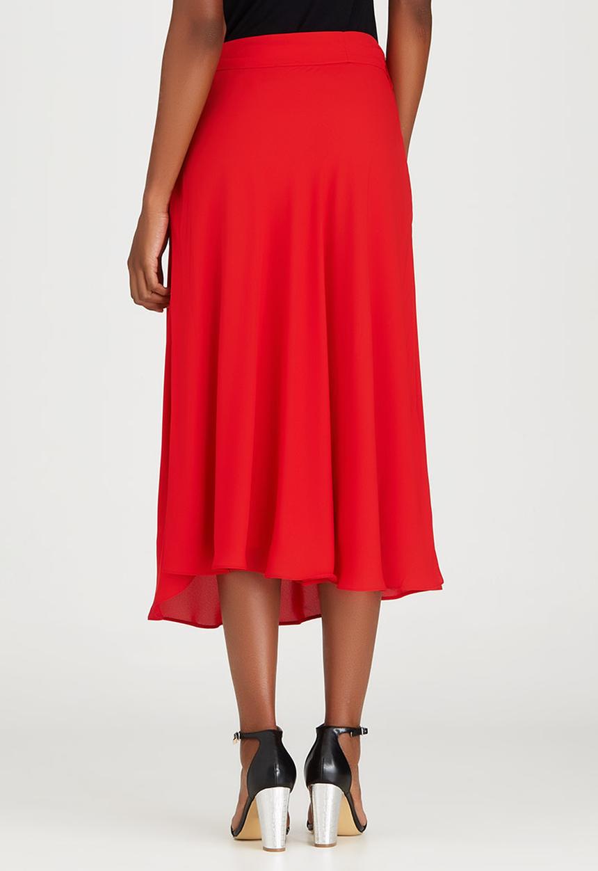 edit - Lined Flared Skirt with Self-tie Belt Red