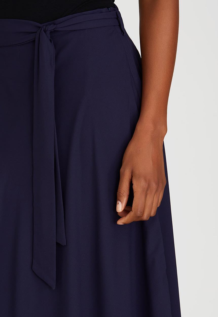 edit - Lined Flared Skirt with Self-tie Belt Navy