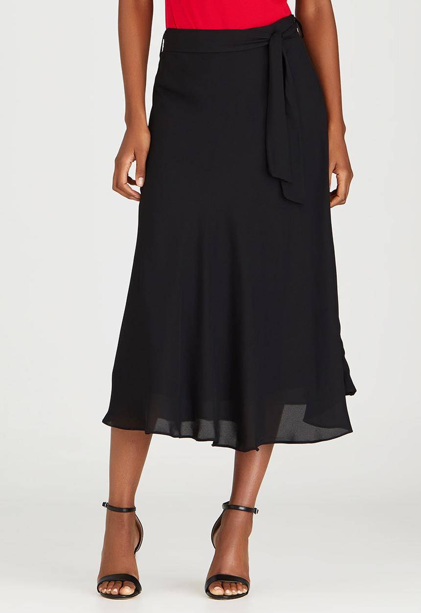 edit - Lined Flared Skirt with Self-tie Belt Black
