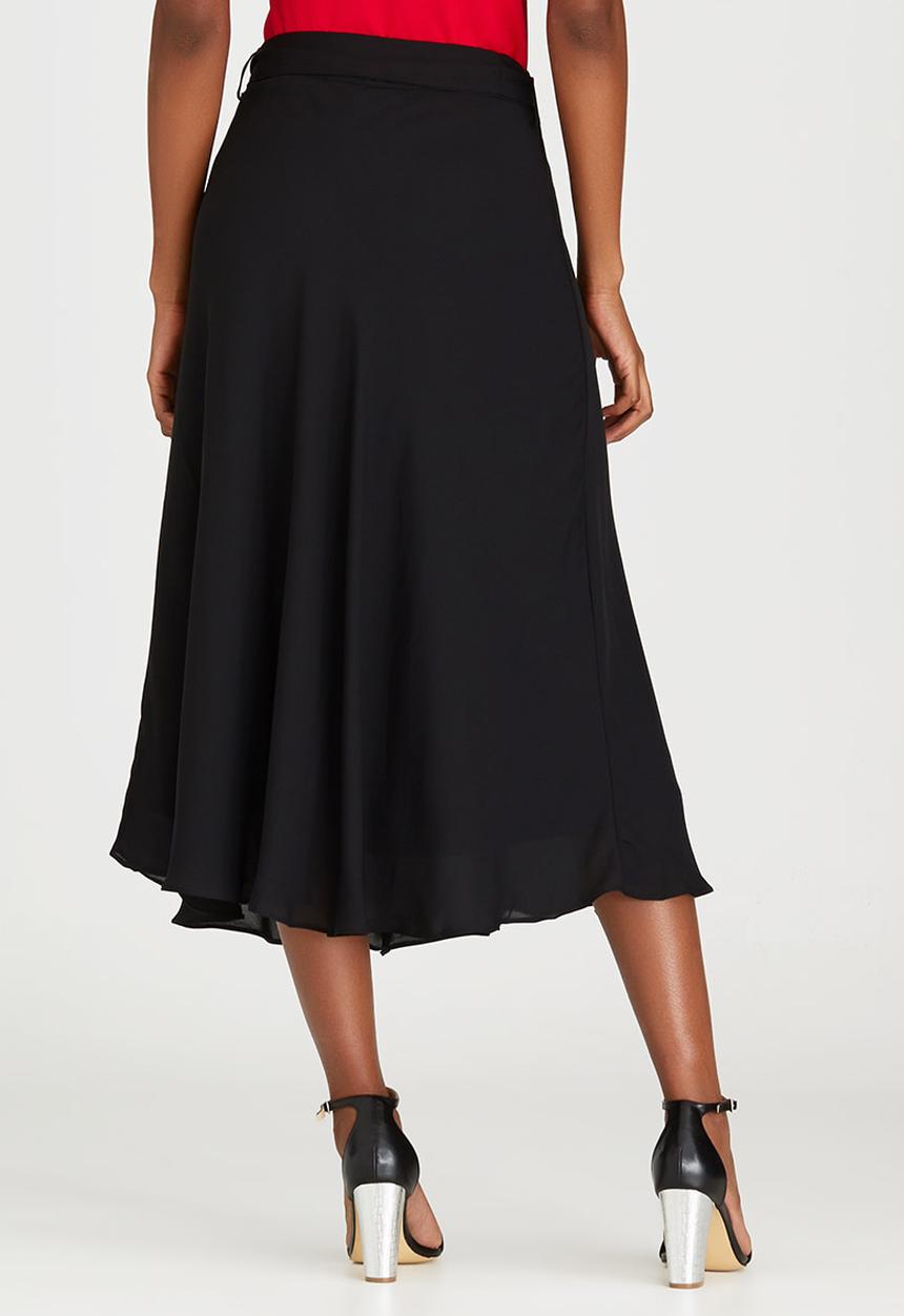 edit - Lined Flared Skirt with Self-tie Belt Black